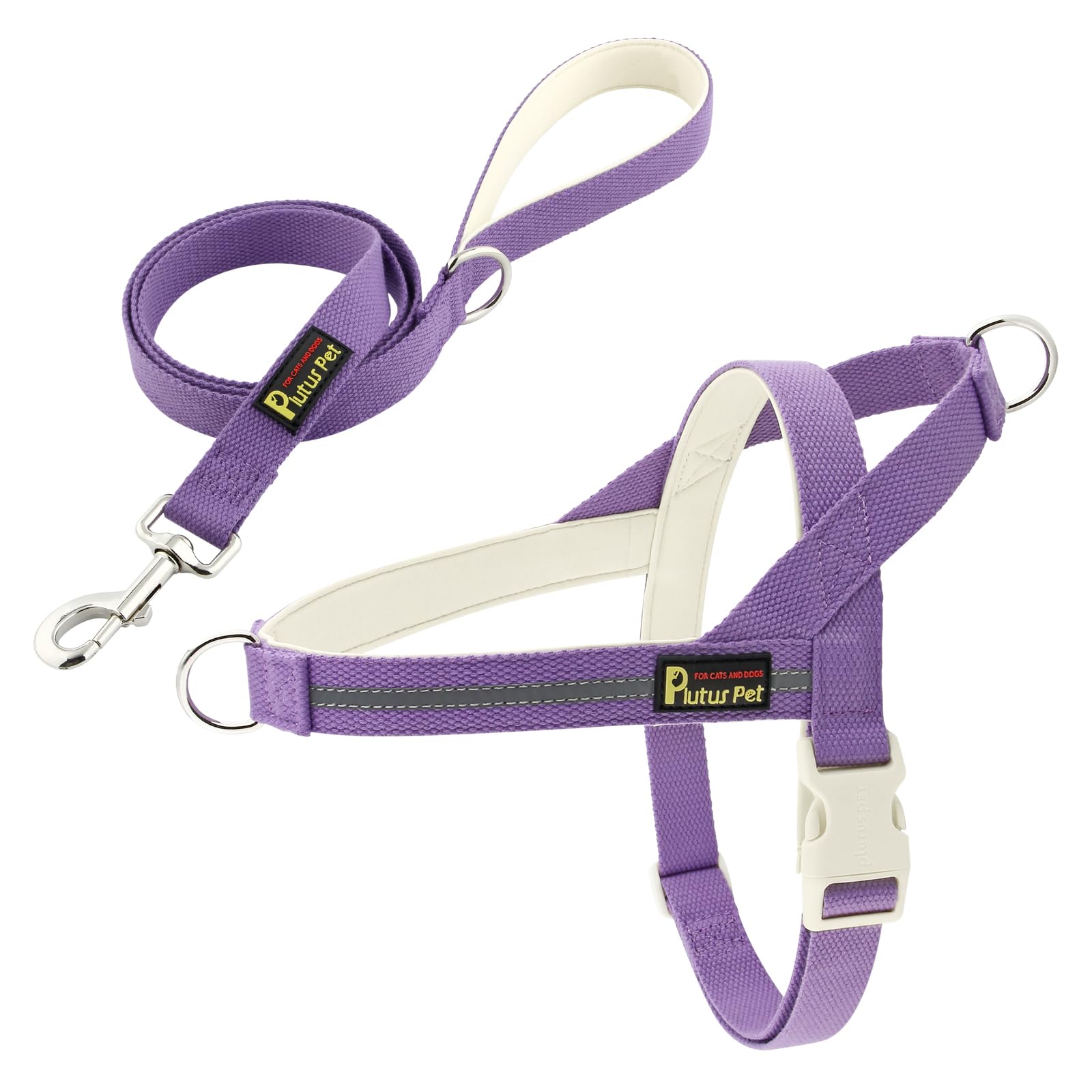 Plutus Pet Cotton Dog Harness and Leash Set, Reflective and Soft Padded, Quick Fit Vest Harness, for Small, Medium and Large Dogs, Medium Purple, XS