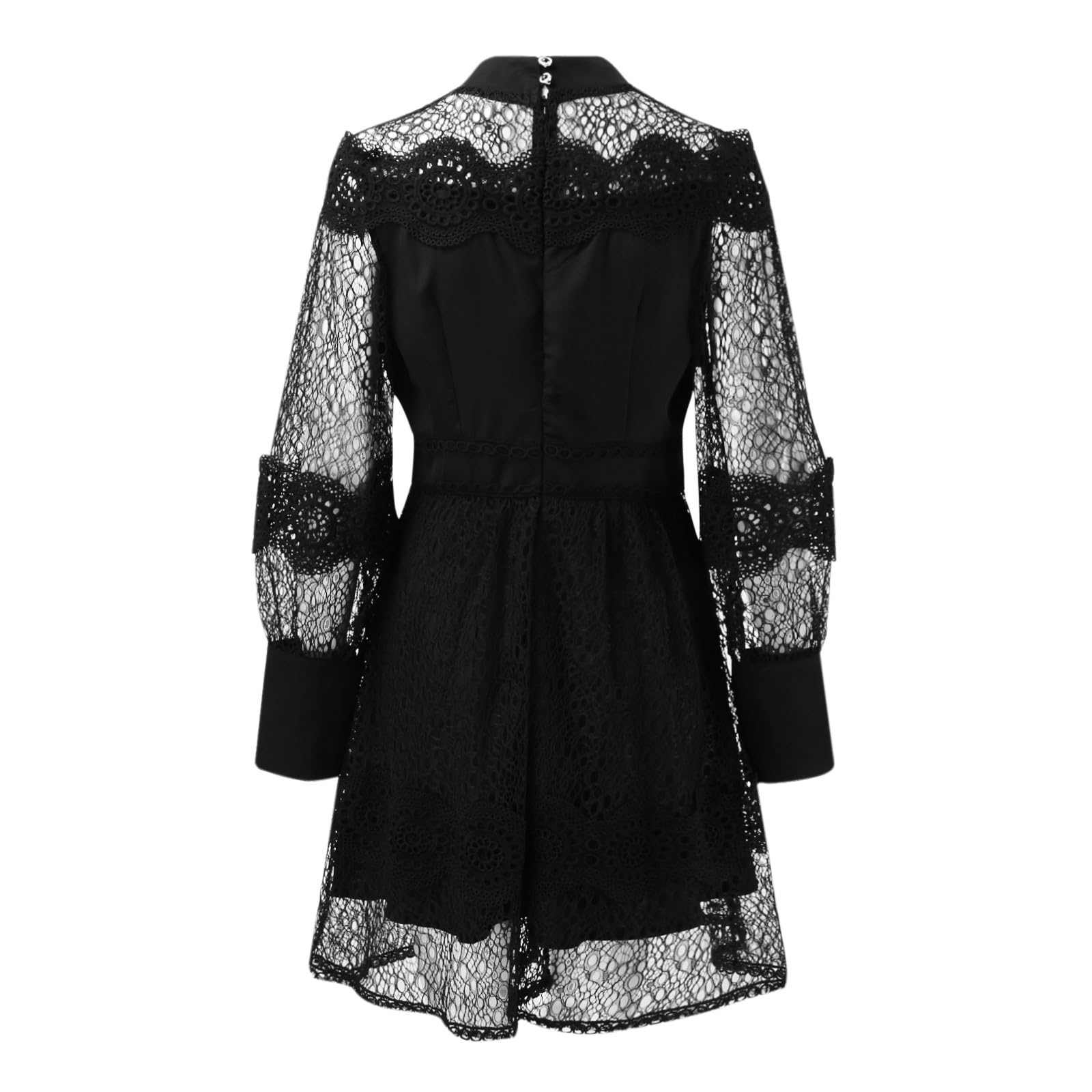 Générique Robe Décontractée Femme avec Dentelle Évidée et Manches Bouffantes Longues - Jupe à Volants et Fermeture Éclair pour Un Style Nouveau et Sensuel