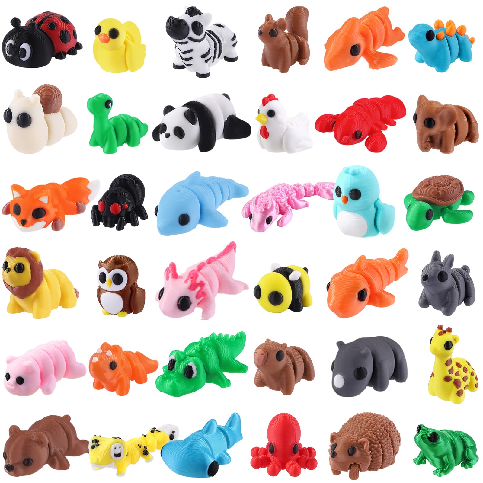 XIMISHOP 36Pcs 3D Printed Mini Animals，Cute Flexible Movable Joint 3D Printed Animal Fidget Toy for Home Office Desk Decoration Kids Party Favors Toys （Two sizes）