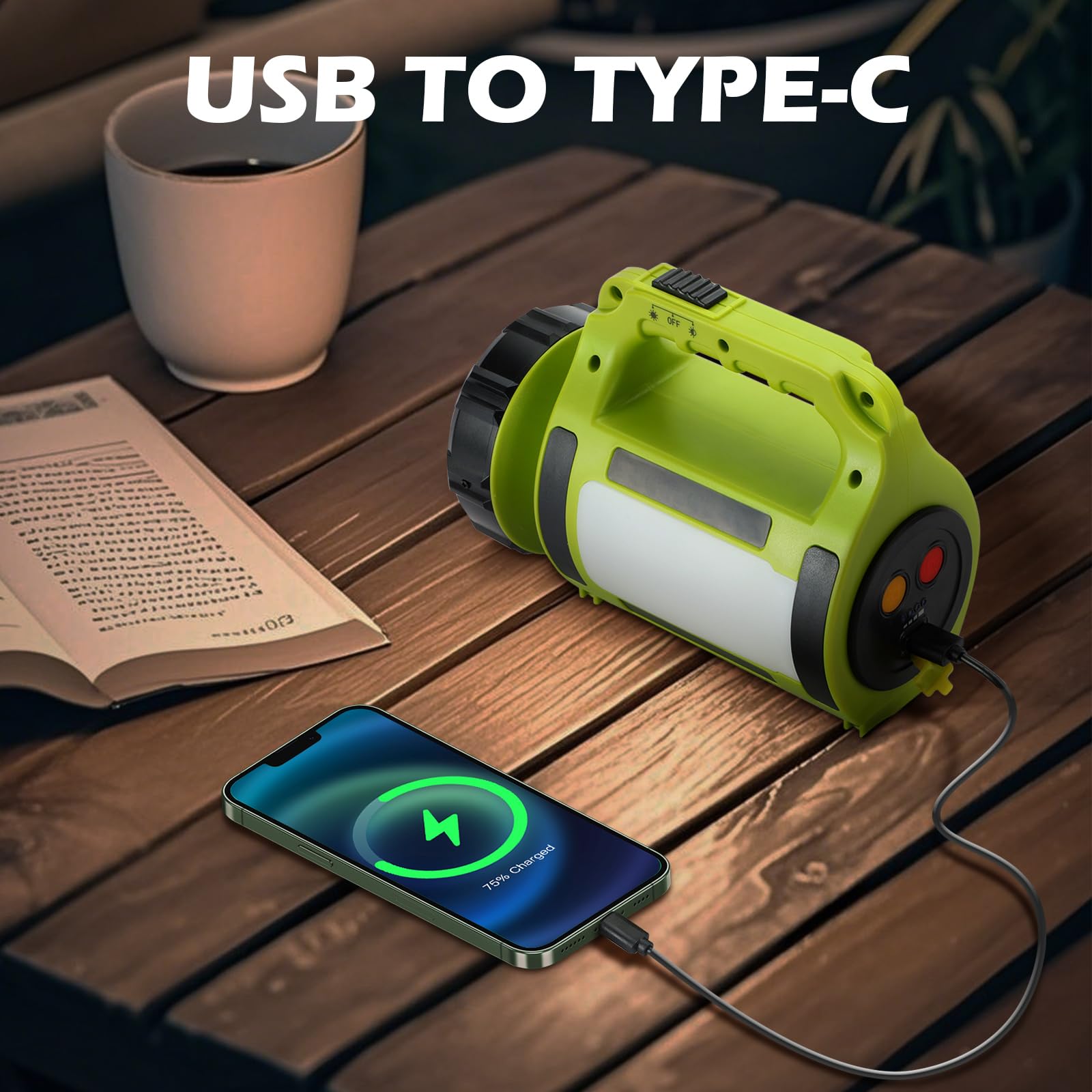 ExtraStar Foco de camping recargable, linterna LED con correa de hombro ajustable, múltiples modos de iluminación (frontal/lateral/intermitente), batería de larga duración, carga USB-C para aventuras