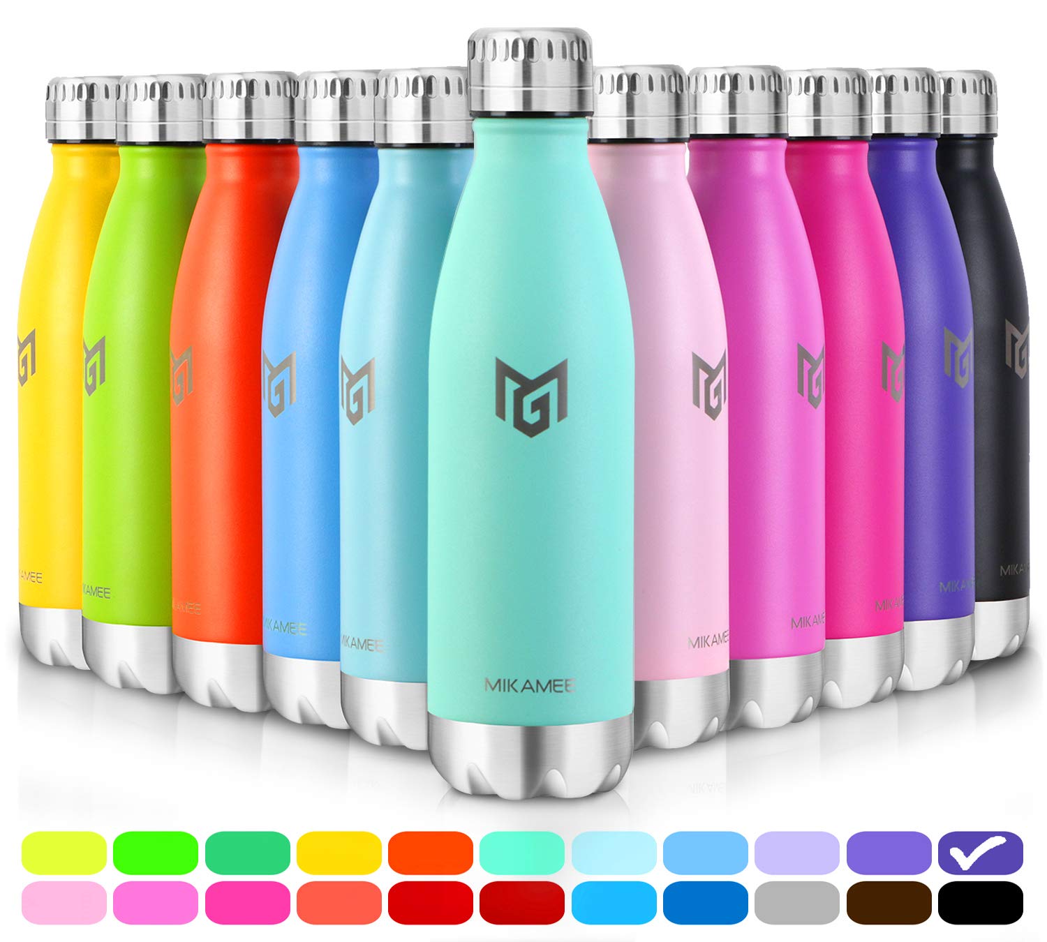 MIKAMEE Stainless Steel Water Bottle, BPA Free Vacuum Insulated Metal Water Bottle for 12 Hrs Hot & 24 Hrs Cold, Reusable Leak Proof Sports Flask Great for Work, Gym, Travel -750ml/650ml/500ml/350ml
