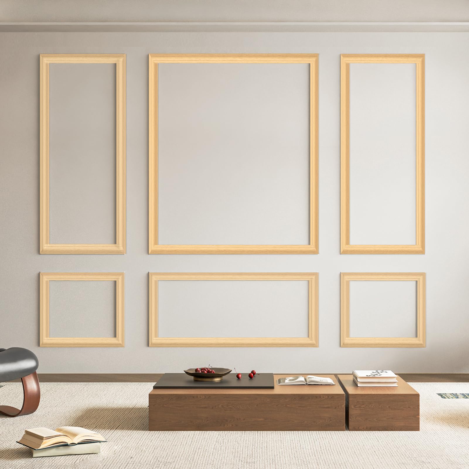 Art3d Oak: Style 1 Pre-Cut Wall Molding Set Of 6 Pcs, Ready-To-Assemble Wainscoting Panels For Interior Wall Décor Living Room Bedroom Accent Wall - Installed With Glue, 3 Top 3 Bottom, Oak