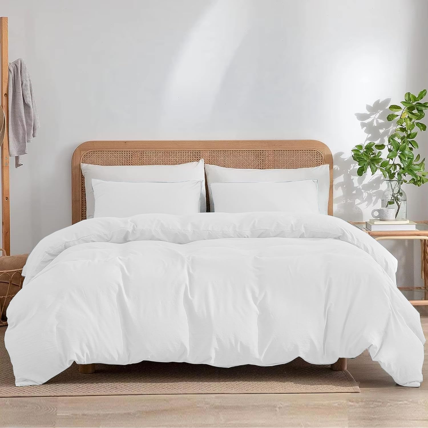 Ev Dekor Superking Duvet Cover Sets – Brushed Microfiber Bedding- Plain Dye Quilt Cover with Pillowcase - White