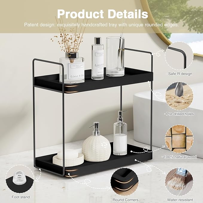 Organizador de Baño Forbena Negro, 2 Niveles, Estilo Antiguo miniatura 4