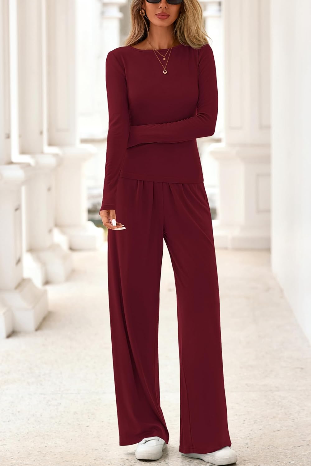 PRETTYGARDN Two Piece Lounge Sets For Women 2025 Casual Long Sleeve Shirts Wide Leg Pants Tracksuit Workout Matching Set - Image 7