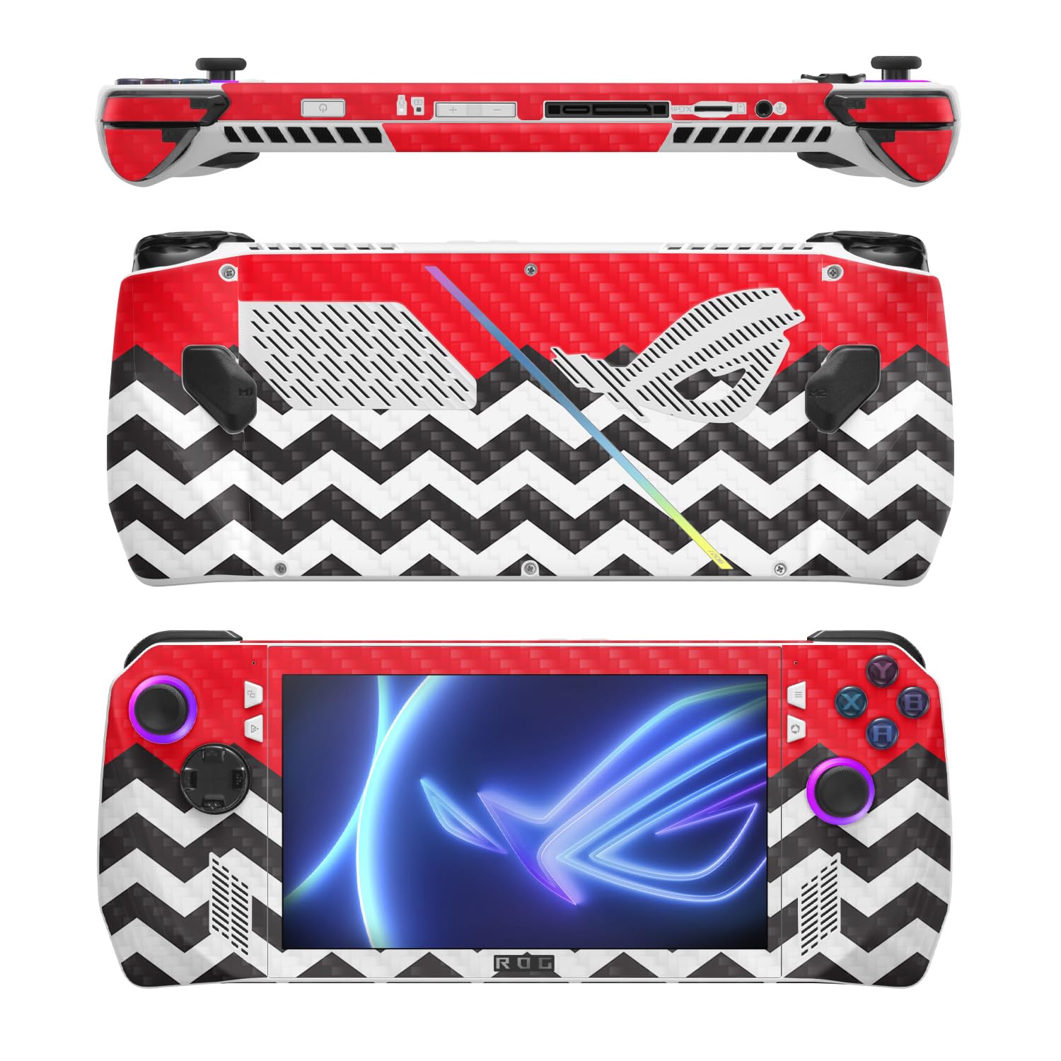 MightySkins Carbon Fiber Skin Compatible with Asus ROG Ally - Red Chevron | Protective, Durable Textured Carbon Fiber Finish | Easy to Apply