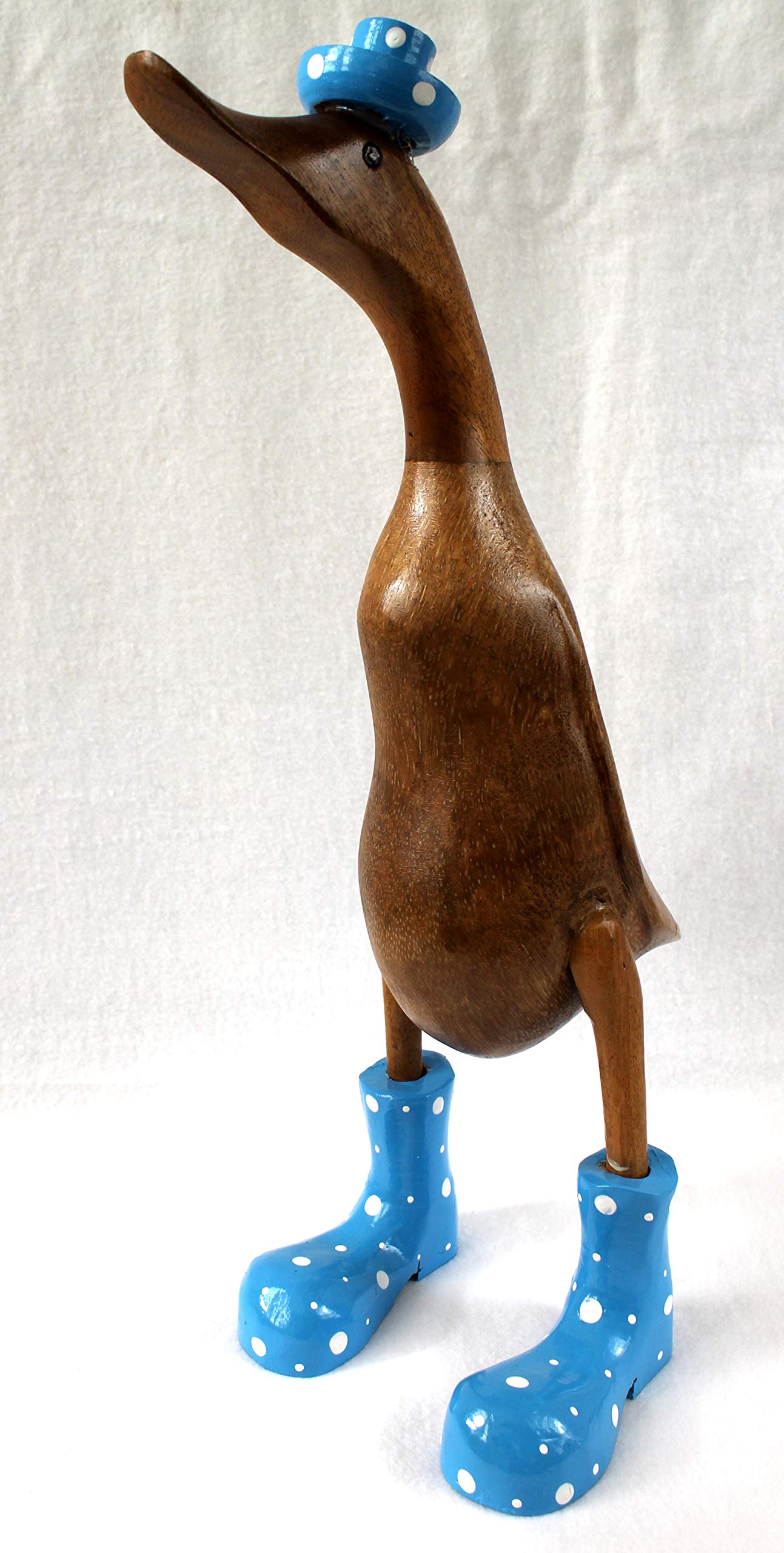 Ente aus Holz Höhe 42 cm mit Stiefeln und Hut in Hellblau zur Dekoration