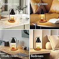 Vista 5 de Lámpara Calentadora de Velas con Base de Madera Retro - Decoración del Hogar Derretidor de Cera para Velas de Frascos Pequeños y Grandes, Lámpara