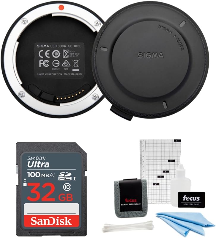 Paquete de base USB Sigma para lentes Nikon | Tarjeta de memoria Ultra SDHC UHS-I de 32 GB, limpieza de cámara digital de 5 piezas, kit de accesorios (3 artículos)