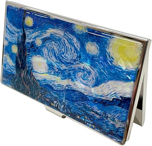 Miniatura 4 de Estuche para tarjetas de visita de nácar para identificación de crédito, cartera de viaje, diseño de pintura artística, metal de acero inoxidable,