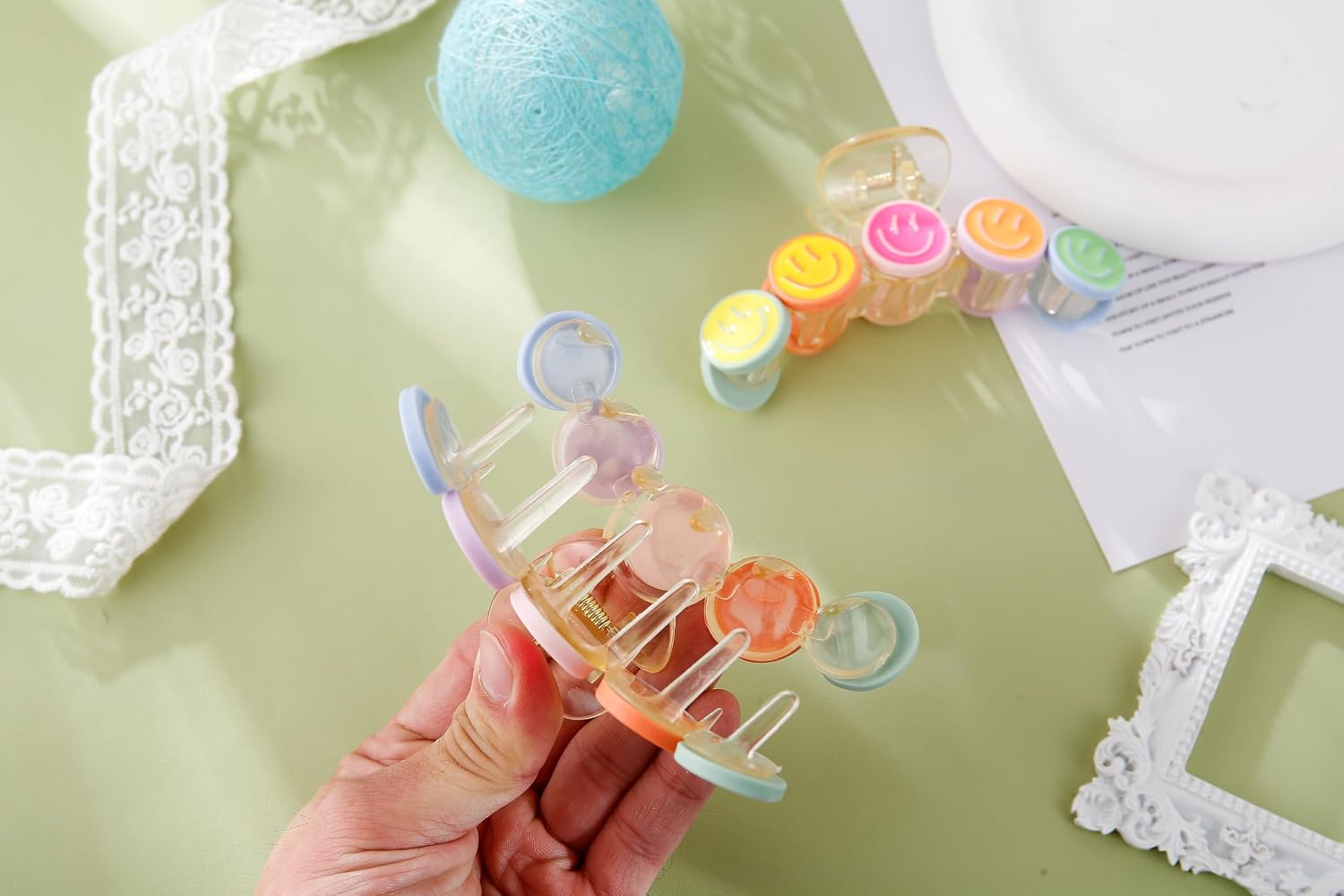 AACKS Colorful Y2K Hair Claws, Jaw Clamps and Clips - Smile Face Accessories for Girls' Summer Beach