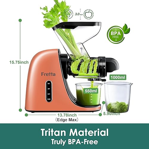 Vista 25 de Fretta Máquinas exprimidoras, exprimidor de prensa en frío, máquinas exprimidoras sin BPA, máquinas exprimidoras de verduras y frutas, canal de Negro