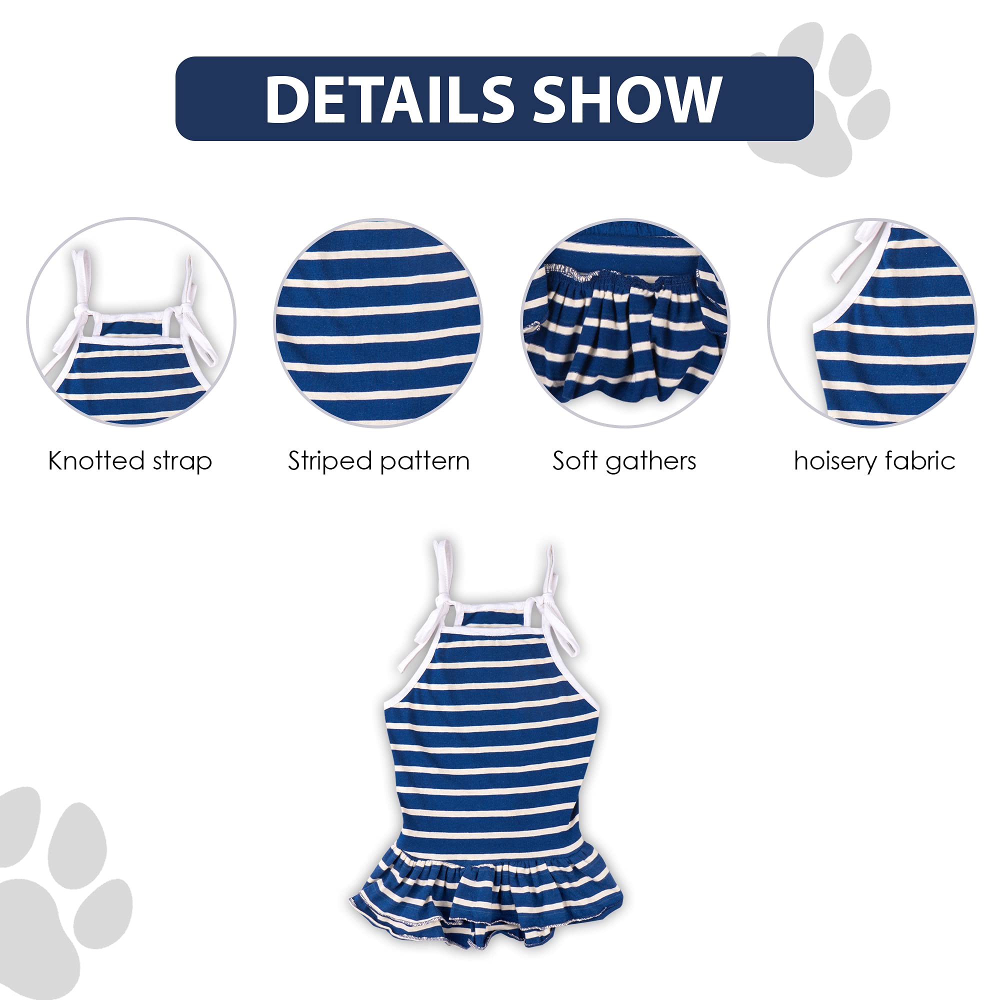 Emily Pets Dogs Striped Shirt Skirt Soft Cotton Lycra Pet Dress Clothes, Dog Spaghetti Summer Apparel, Puppy Outfits Blue White Stipped Clothing Princess Dresses(XS) 1