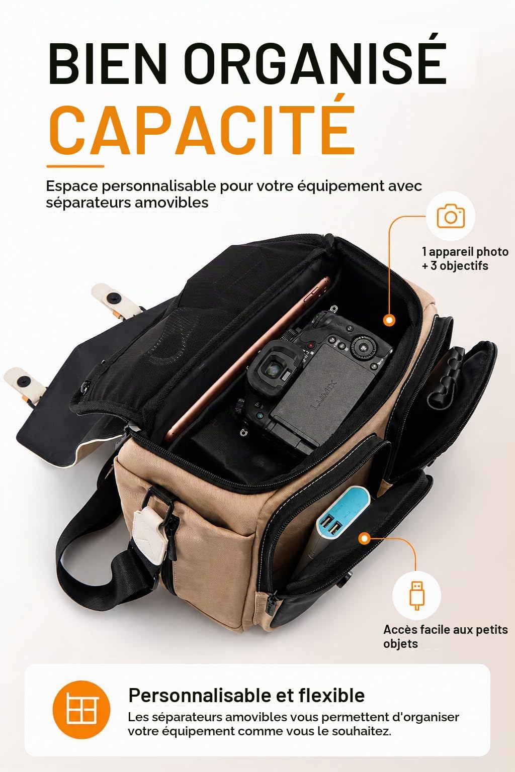 Cwatcun Sac d'épaule pour Appareil Photo Compact, Petit Sac Messager étanche pour Appareil Photo avec Support pour trépied, Sac de Voyage pour Appareil Photo DSLR/SLR/Miroir, Objectif,L