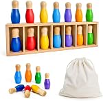 Pamexin Jeux de famille pour les enfants, jeu de correspondance couleur de bowling en bois avec 7 Pins brillants et sac de rangement, Jeux de société de famille Cadeau d'anniversaire de fête, jeu de fête amusant pour les garçons filles