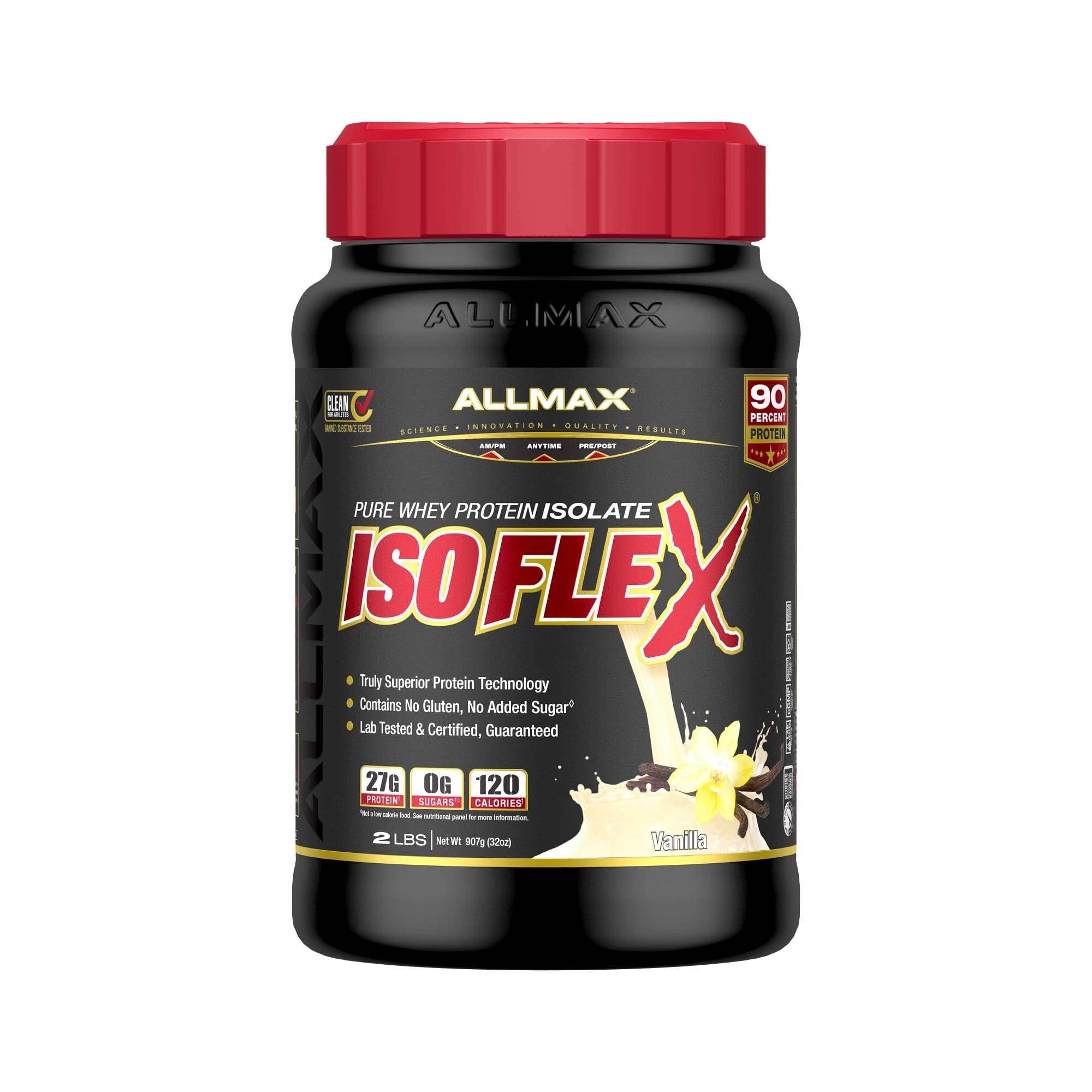 AllMax Nutrition - ISOFLEX Whey Protein Powder, Whey Protein Isolate, 27g Protein, Vanilla, 2 Pound