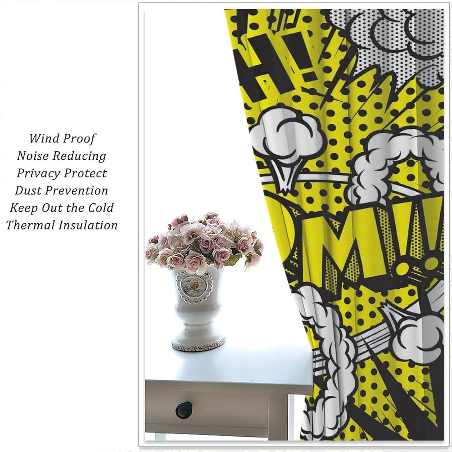 Super Hero Blackout Window Curtains, Colorful Comic Style Effects Boom Pattern Printed Window Drapes, for Kid Teens Girls Boys Young Man Living Room Bedroom 21(W)*45(L) 2 Panels