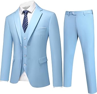 Mens 3-Piece Slim Fit Suit Set - Solid Color One-Button Tuxedo, Ideal for Weddings and Business