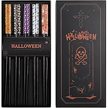 Halloween Party Reusable 5 Pairs 9.4 Inches Wooden Chopsticks, Dishwasher Safe Tableware Gift with Halloween Decorations Sets