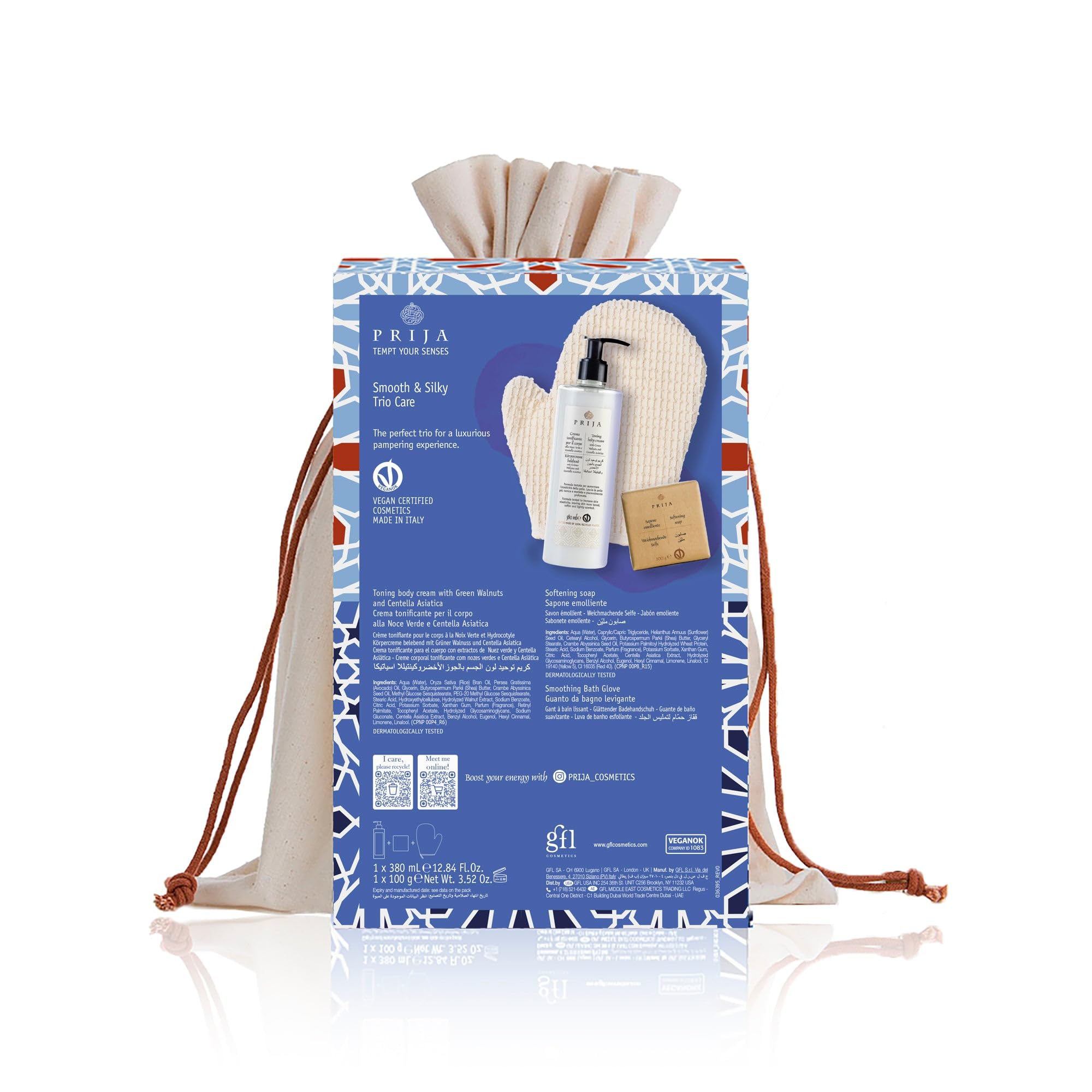 Prija Body Toning Gift Pack with Toning Body Cream 380ml, Softening Soap 100g and Smoothing Cotton Bath Glove - Image 3