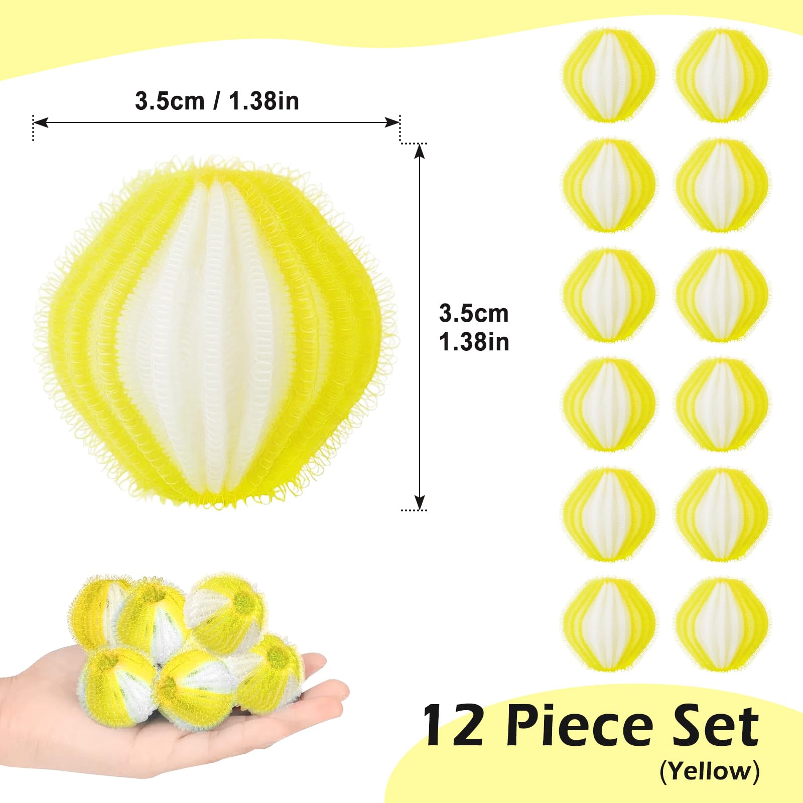 12 Bolas de Lavado Atrapapelos, Reutilizables para Lavadora y Secadora, Elimina Pelos de Mascotas y Pelusas de la Ropa (Amarillo) — view 2