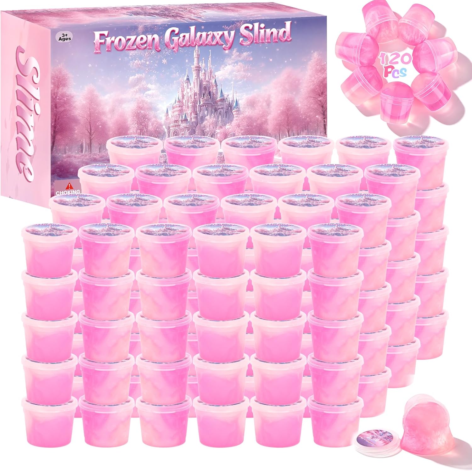 120 Pack Pink Galaxy Slime Party Favors, Non-Sticky, Stress Relief Treasure Box Toys for Classroom Prizes, Valentines Day Student Gifts Goodie Bags Stuffers for Kids Boys Girls 4-8, 8-12