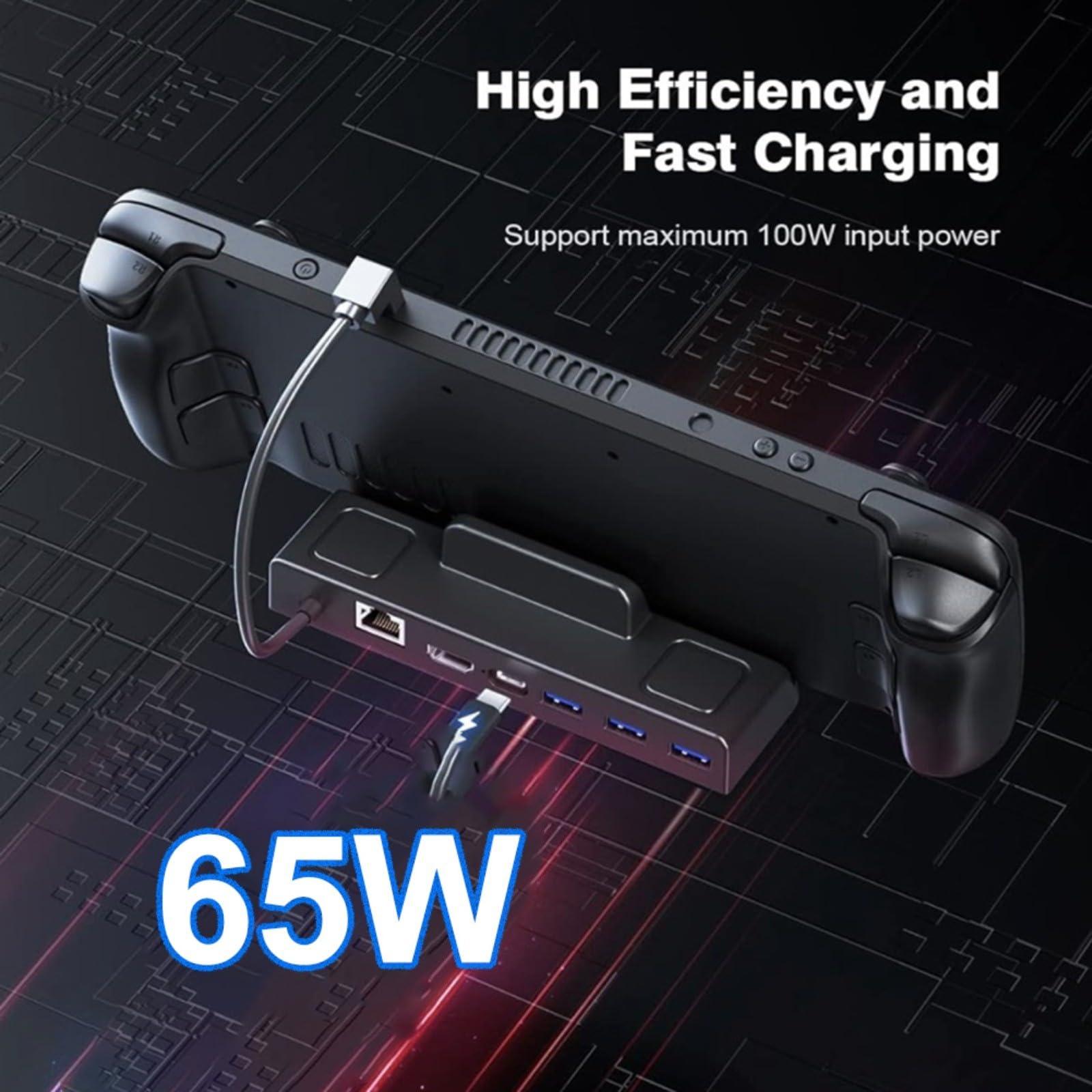 Docking station Gigabit Ethernet 4K60 per Steam Deck e per ROG, Hub di ricarica rapida con design ABS compatto 15x75x4cm per una configurazione di gioco coinvolgente nera