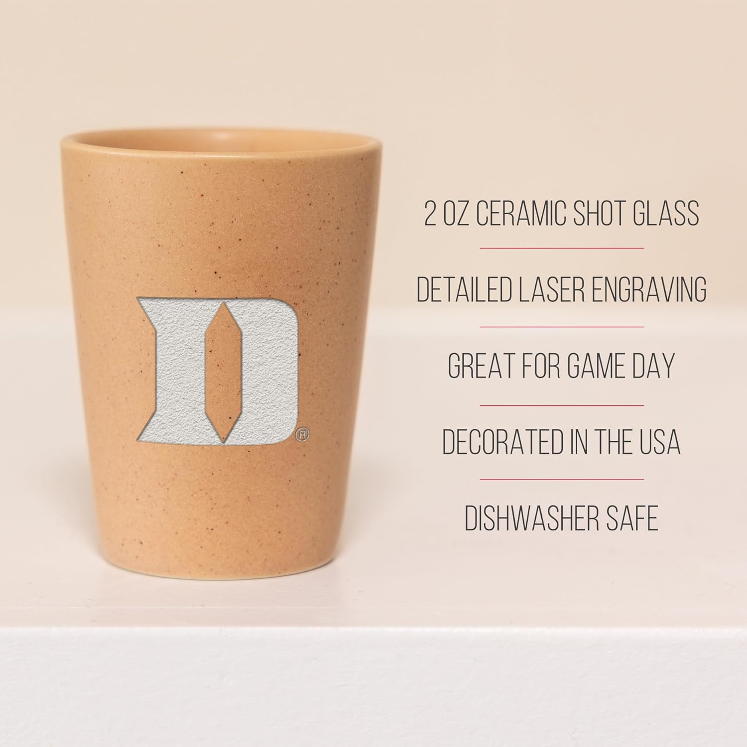 Rico Industries NCAA Duke Blue Devils Sand 2oz Ceramic Shot Glass for Fans, Laser Engraved In Trendy Color Single Shot Glass - Image 7