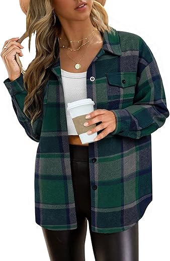 AUTOMET Womens Casual Plaid Shacket Button Down Long Sleeve Shirts