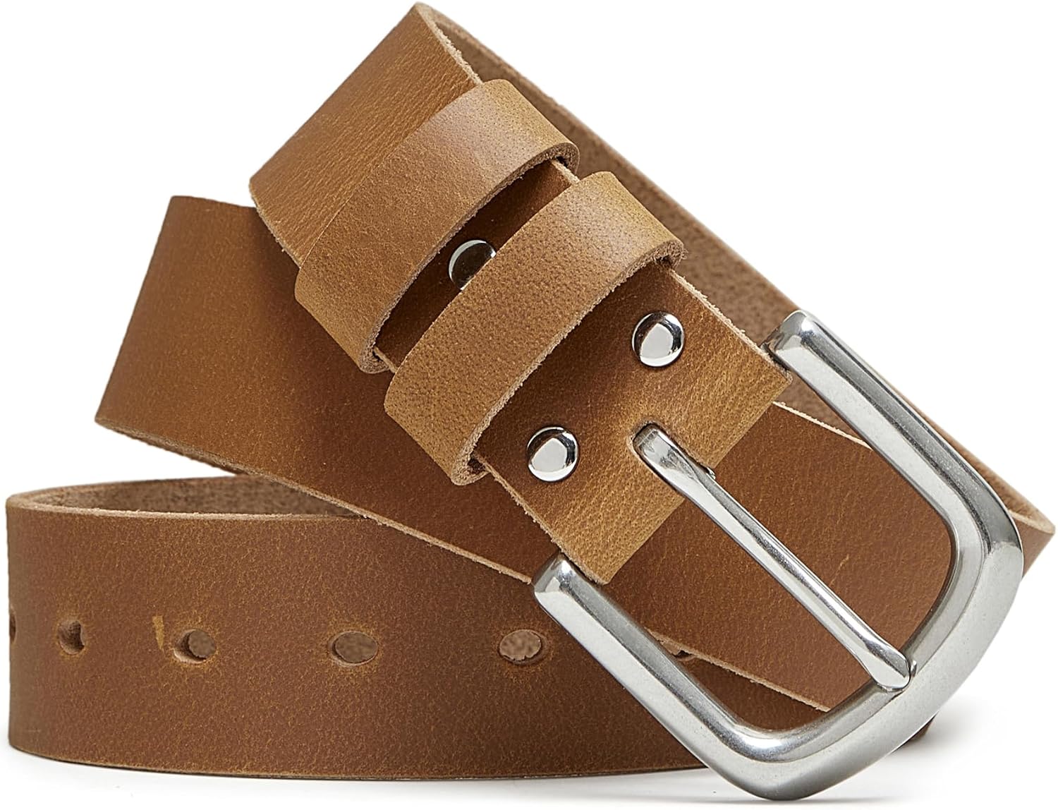 Jeereal Full Grain Leather Mens Belt Heavy Duty Leather Belt (1.5" Width) | Work Belt Solid Metal Buckle Buffalo Oiled-bourbon Brown 34" | Pants:32"