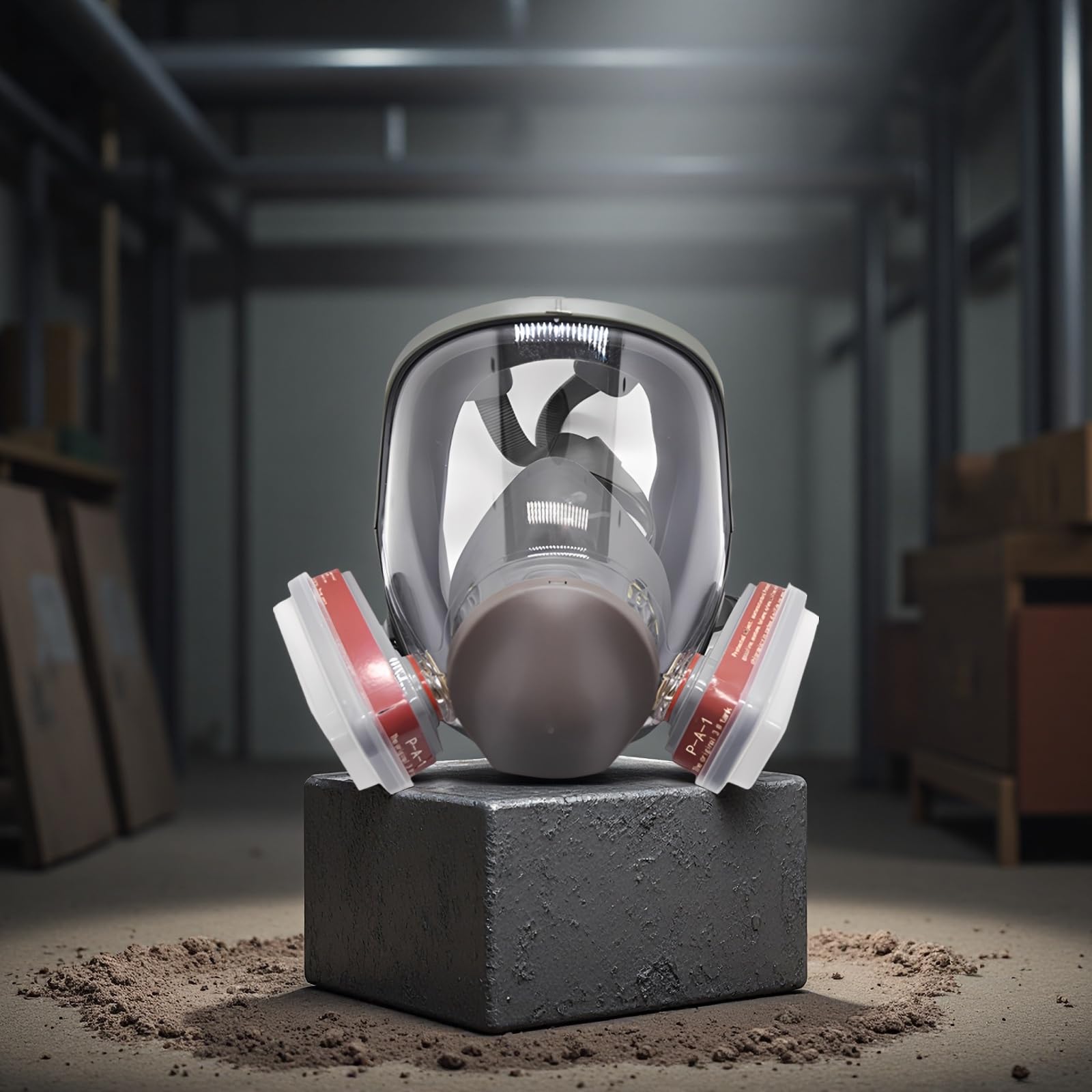 Respirator pełnotwarzowy, podwójna filtracja z wkładem 1,57 cala / 40 mm, soczewka przeciwmgielna ABS, do malowania w sprayu, syntetyczna, ochrona przemysłowa, spawanie, szara maska gazowa