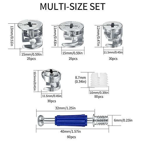 Miniatura 9 de Tuercas de bloqueo de leva y tornillos de leva, 110 cerraduras de leva para muebles que conectan accesorios de bloqueo de leva, conector de leva 3