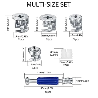 Cam Lock Nuts and Cam Screws, 210 Pcs Cam Locks for Furniture Connecting Cam Lock Fittings, 3 in 1 Cam Connector Bolt Fittings Fasteners Hardware Parts for Drawer Dresser Cabinet (210)