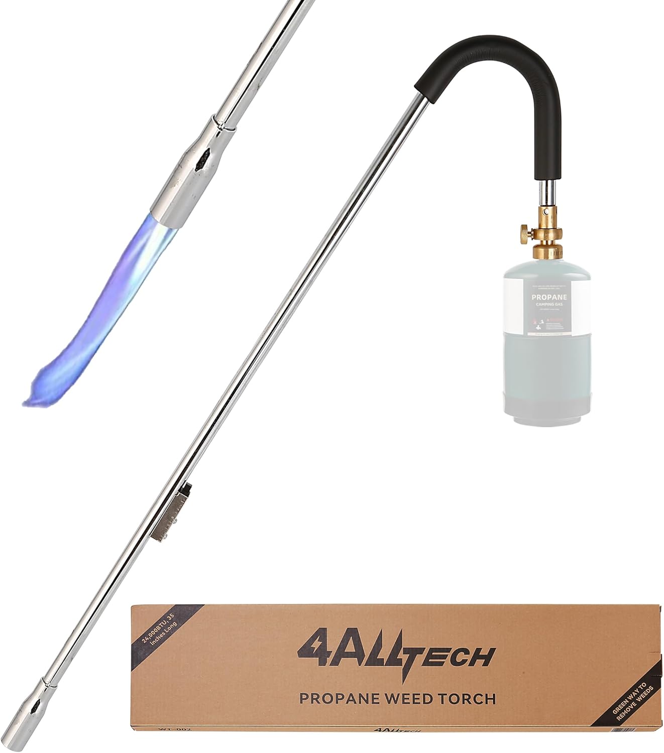 Weed Burner Torch for 1 lb Propane Tank Cane 50000BTU With Igniter 35” Long Blow Turbo Flame Thrower for Weeds Charcoal Lighter Torch Grill Gun Camp Fire Starter