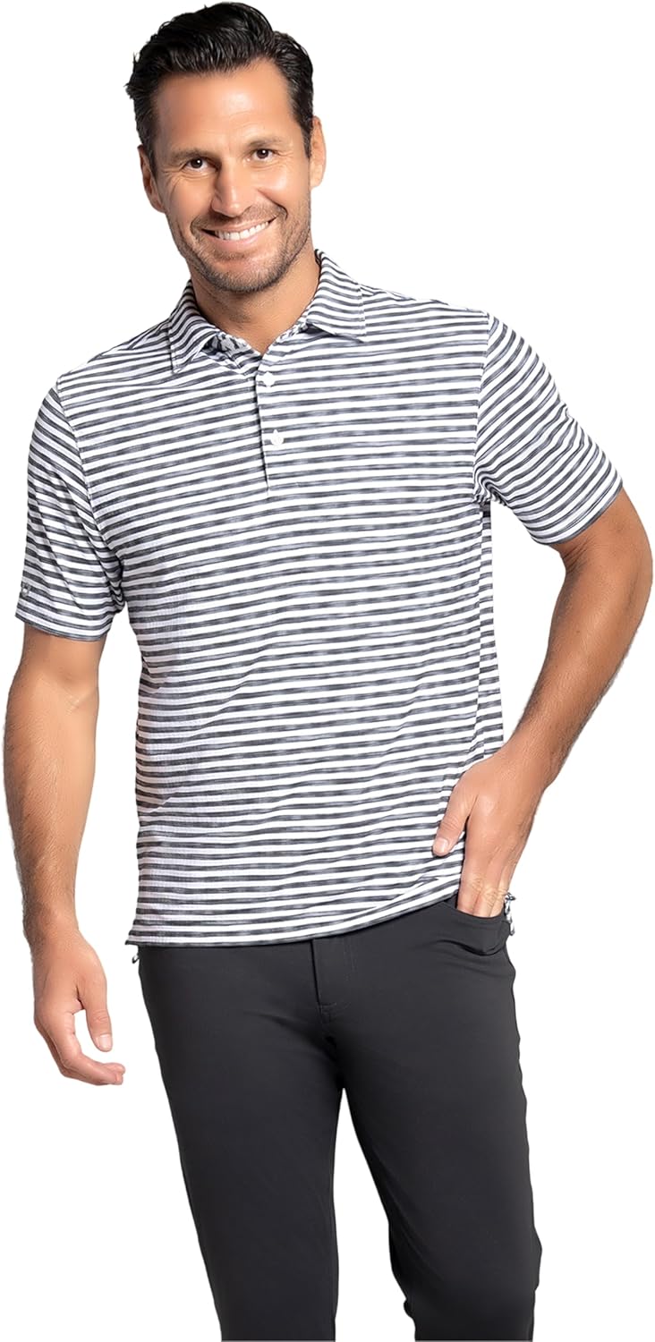IBKUL Athleisure Wear Sun Protective UPF 50+ Icefil Cooling-Landon Stripe II Print Short Sleeve Polo (Modern Fit)-94164