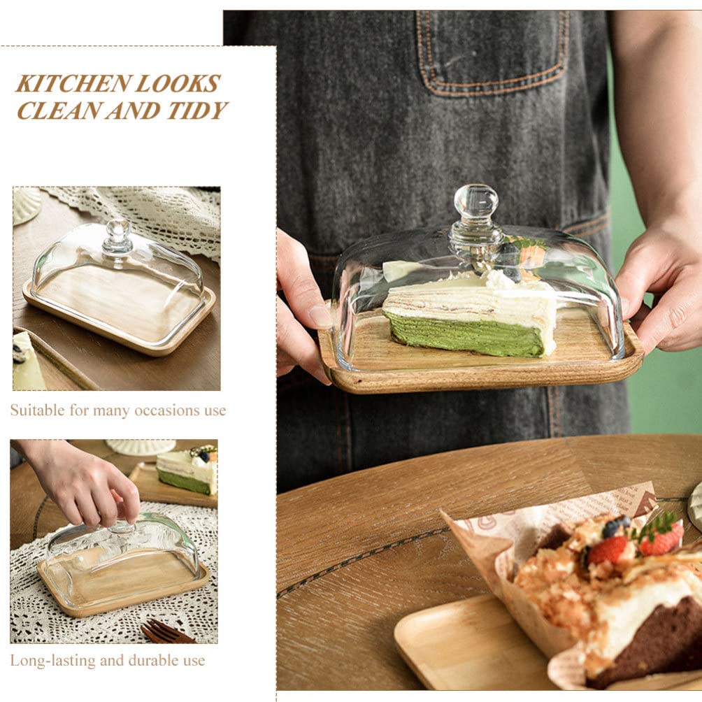 UPKOCH Glass Dining Tray with Handle 7 Inch Clear Multi-Function Dessert Plate and Cake Tray with Lid for Serving and Storing Butter Dish Household Dessert - Image 3