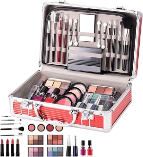 Sminkstartssats för tonåringar, sminkset för kvinnor, komplett kit – | multifunktionellt fodral | ögonskugga, rodnad, ögonbrynspenna, läppstift, nagellack
