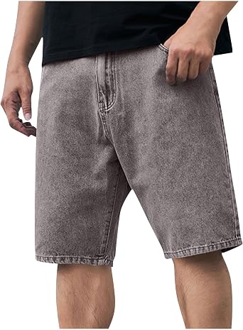 Mens Casual Short Jeans Vintage Shorts for Summer Denim Pants Comfy Knee Pull On Length Shorts with Pocket