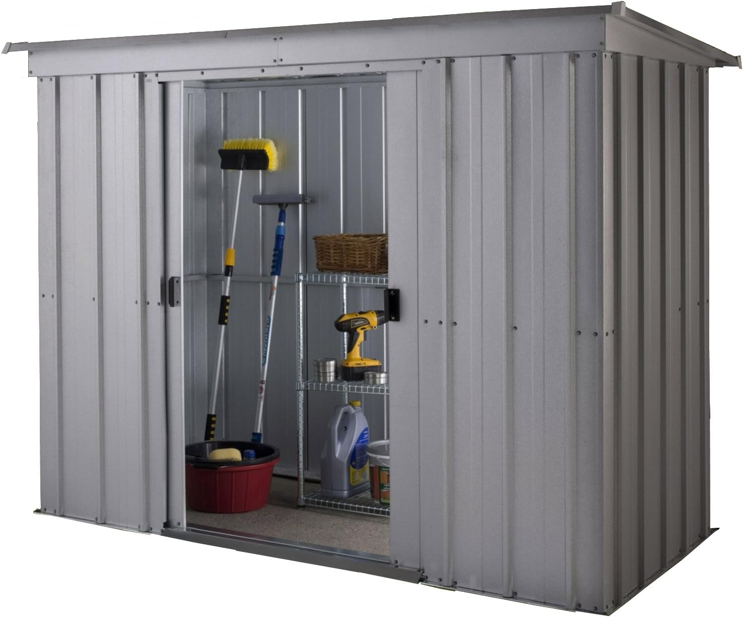 6 x 4 ft Store-All Pent Roofed Metal Shed - Silver