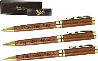 InnoBeta Coffee Gifts for Women/Men, Wooden Pen Set of 3, Funny Vintage Pen, Office Tools for Coffee Lovers in Birthday, Christmas