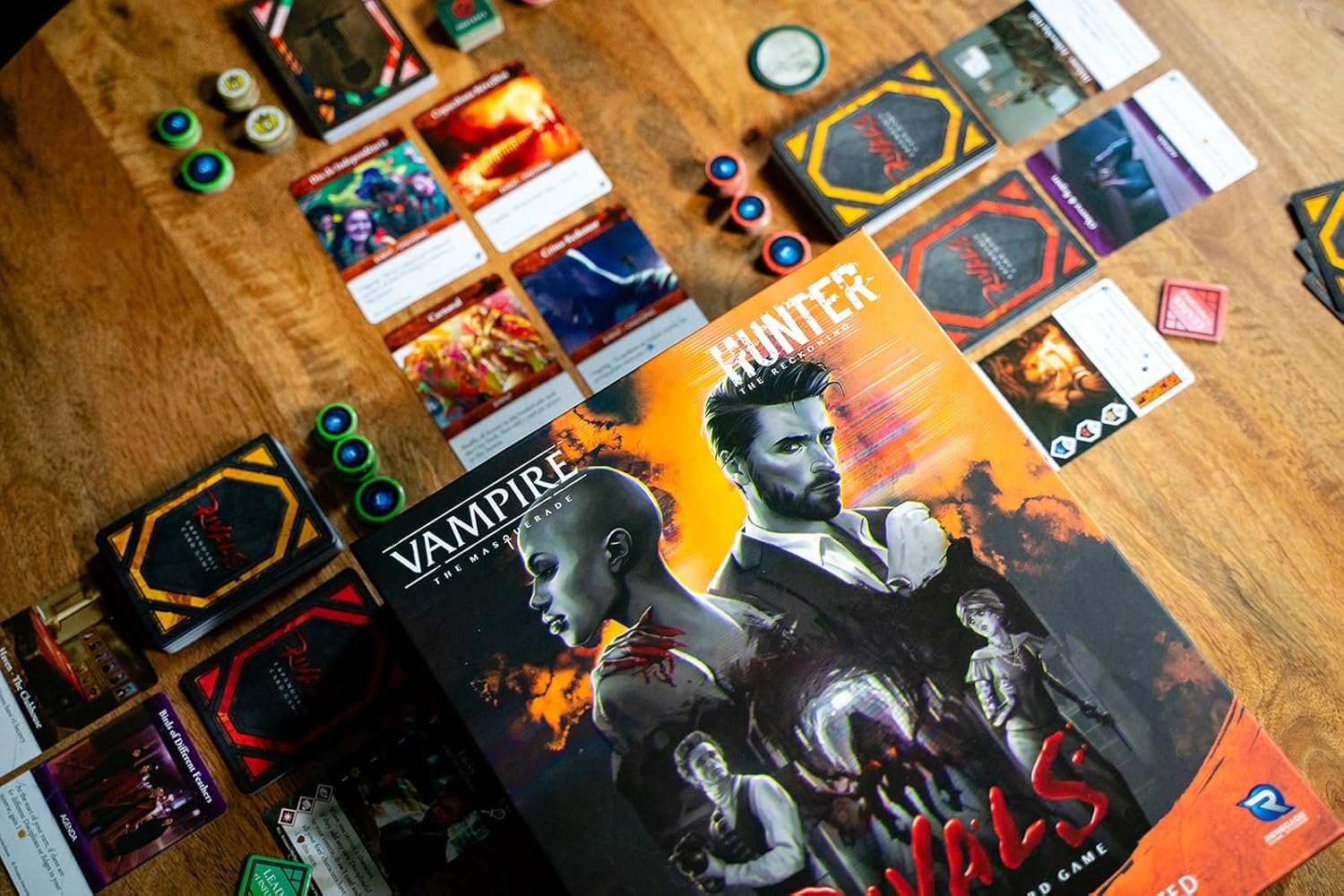 Renegade Game Studios Vampire: The Masquerade Rivals Expandable Card Game, 2-4 Players, Ages 14+, Card Game with Vampire & Hunter Decks & Customization Pack