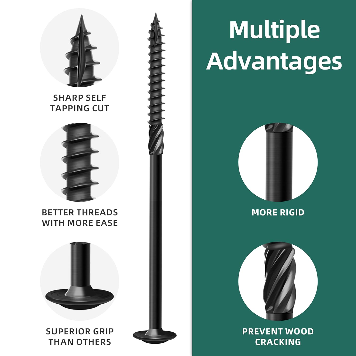 Lag Screws 6 Inch, #14 x 6 Wood Screws, 100-Pack Heavy Duty Self Drilling Structural Screw, Washer Head, Black Coated, T30 Star Drive (with Bit), for Exterior Wood and Timber Fastening