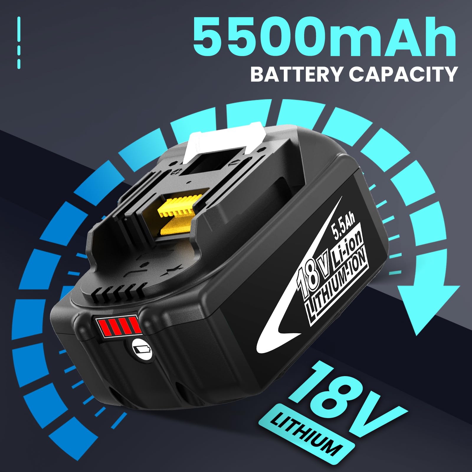 2 x 5500 mAh BL1860B - Batería de repuesto para batería de 18 V con cargador para pantalla LCD DC18RF BL1850B BL1840 BL1860 BL1850 BL1830 BL1835 BL1845 BL1850 194205-3 LXT-400 DC1830 RD DC18 RCT con
