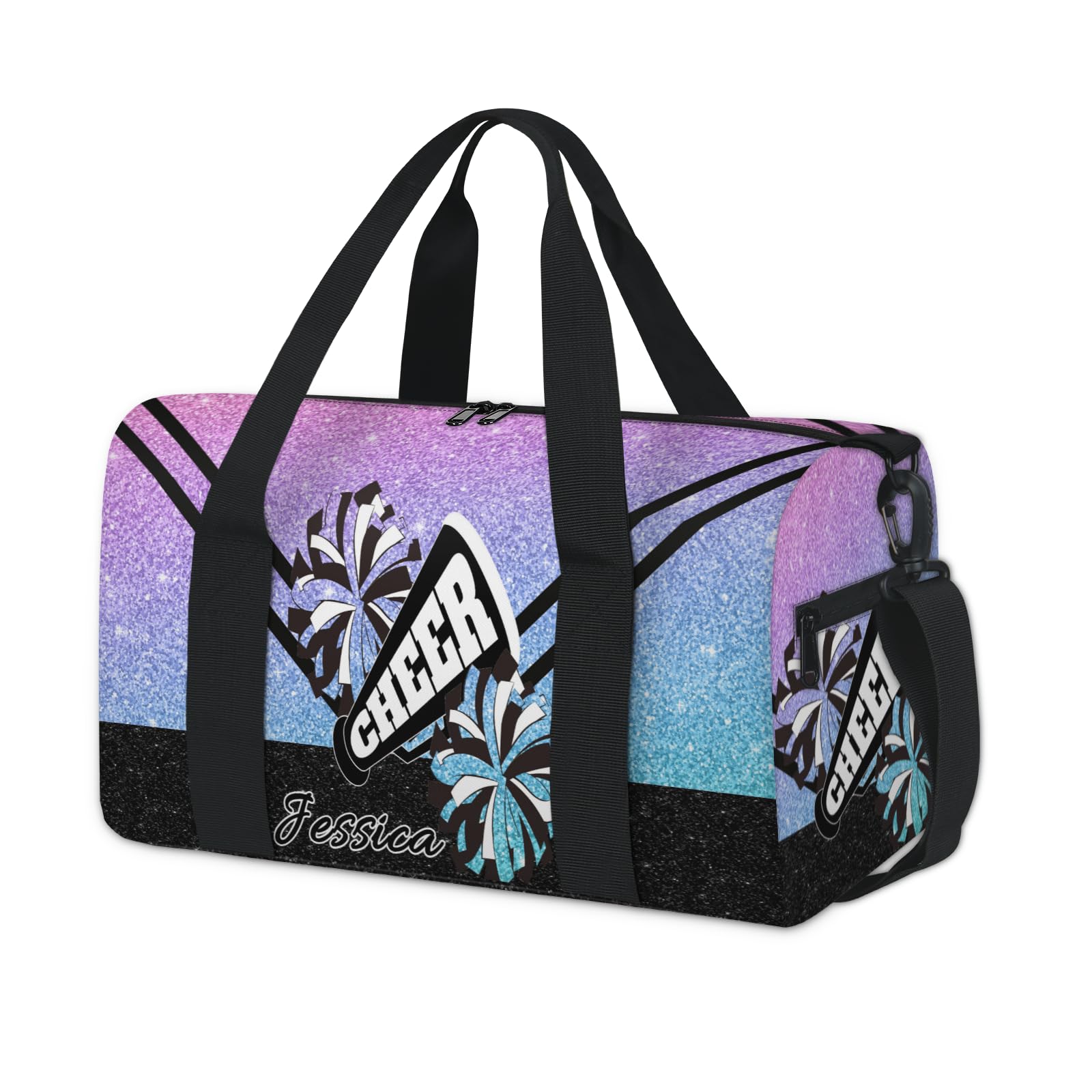 Ioracida Personalized Travel Duffel Bag for Cheerleaders, Cheer Custom Sports Tote Gym Bags with Name, Weekender Overnight Bag, Colorful Glitter Gift
