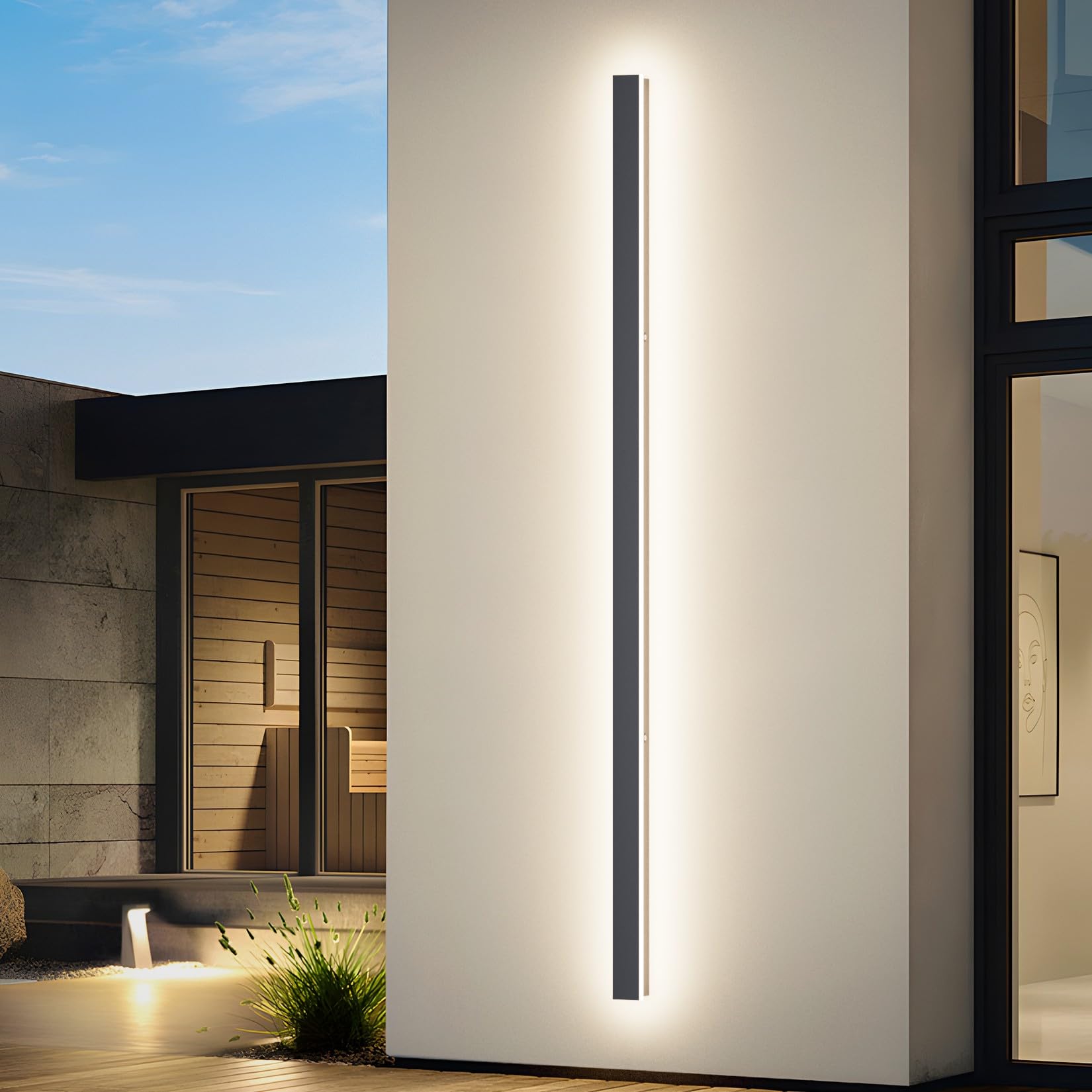 K-Bright 45W Lange Aussenlampe Villa Wandleuchte Anthrazit Naturweiß 4000K | Wasserdicht IP65, 150CM/59.05IN Außenwandleuchte für Gärten,Terrassen, Schlafzimmer, Wohnzimmer