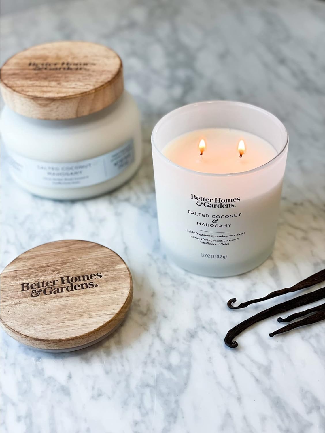 BetterHomes&Gardens 12oz Scented Candle, Salted Coconut & Mahogany 2-Pack, Cream, 35524 image 3 of 7 B09NDZ4GQP