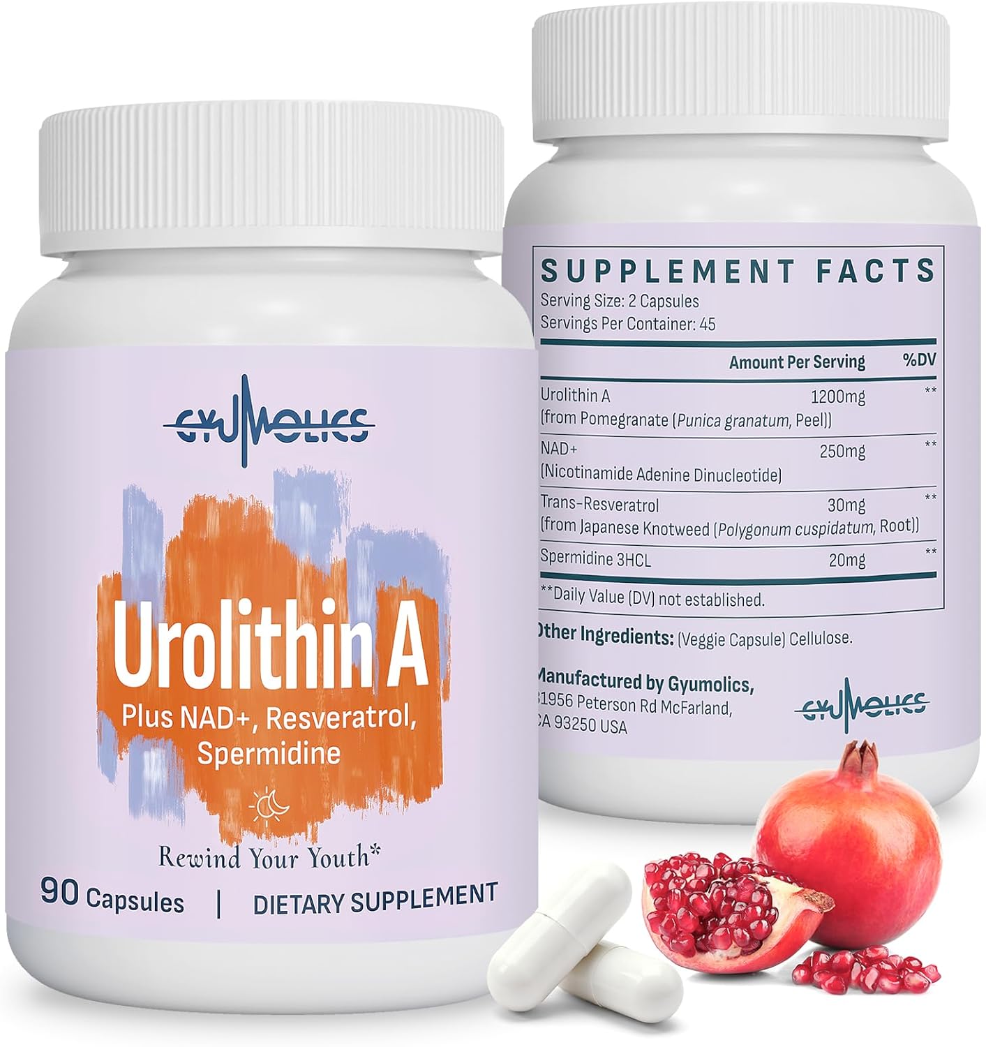 High Dose Urolithin A 1200mg Supplement for Mitochondrial, Cellular Longevity Support for Women & Men, NAD+, Trans-Resveratrol & Spermidine – High Purity & Potency, 180 Capsules