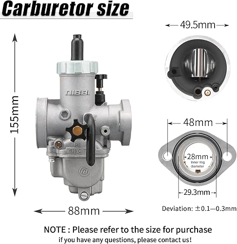 Miniatura 2 de Carburador NIBBI PE28 Carburador de 28 mm para motores de motocicleta de 200 cc y 250 cc con brida para motos de cross, pit bike, ATV, cuadriciclos