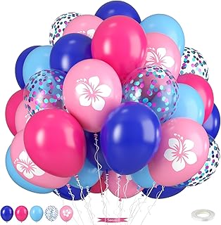 Pink and Blue Balloons, 12 Inch Royal Blue Hot Pink Confetti Balloons for Girl Cartoon Birthday Pool Party Graduation Baby Shower Gender Reveal Supplies