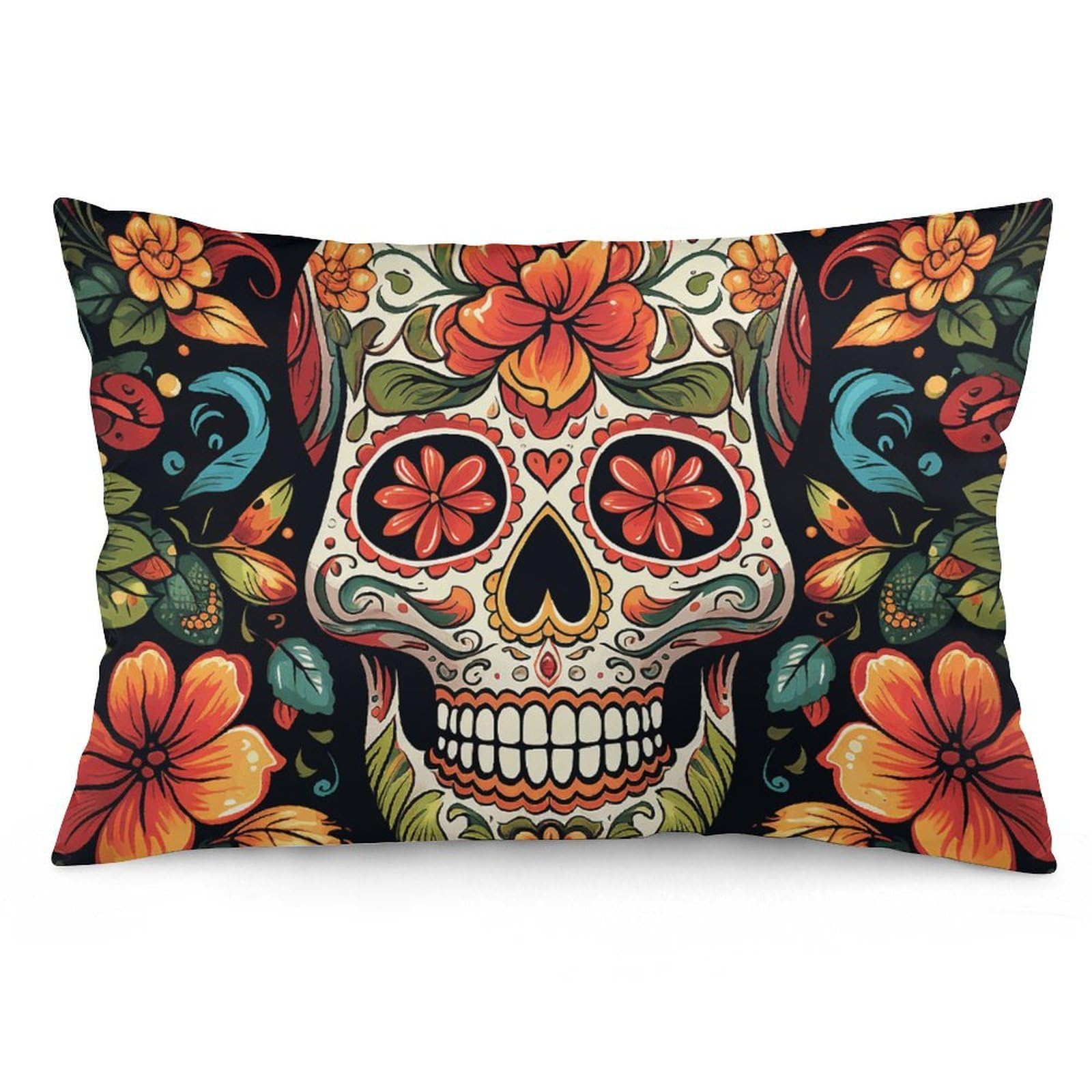 2 Pack Pillow Cases for Hair and Skin, Soft Breathable Pillow Case Covers with Hidden Zipper, Colorful Sugar Skull Pillowcase 20"x30" Pillow Covers for Sleeping Gift